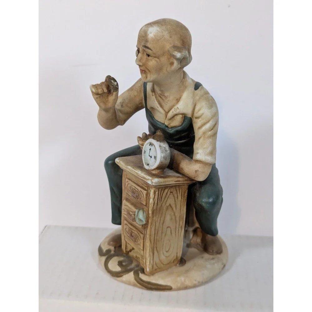 Vintage Hand Painted Alco Mr Fix It Old Man Clock Repairman Porcelain Figurine